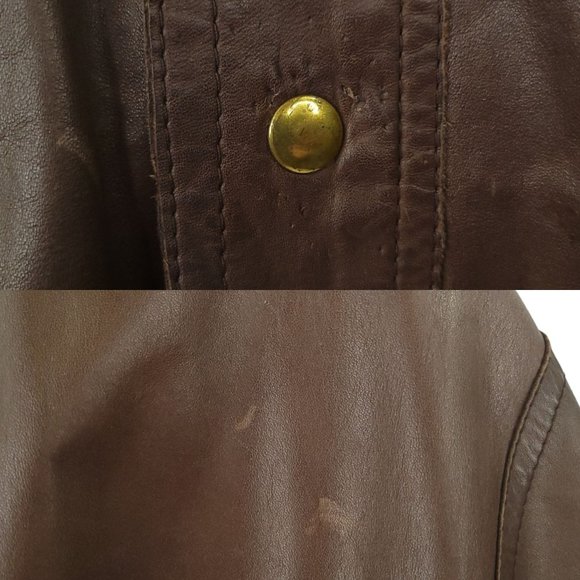 Vintage Brown Leather Snap Front Jacket Men L Made in England Flap Slash Pockets - Picture 11 of 16